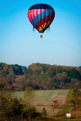 Hot air balloon in flight through Carmel Valley\n\nTaken in Carmel Valley, California, USA.