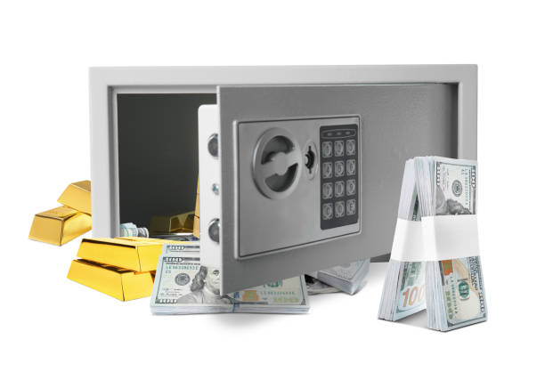 istock Open steel safe with money and gold bars on white background 1777166010