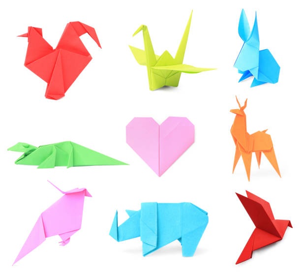 istock Collage with many different paper figures on white background. Origami art 1777166625