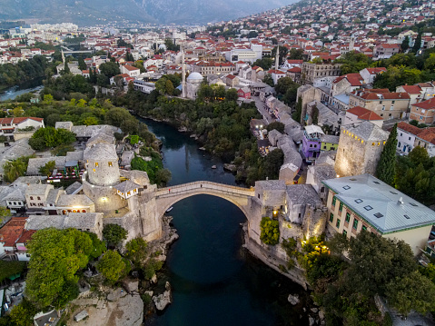 Aerial view of Mostar in early morning