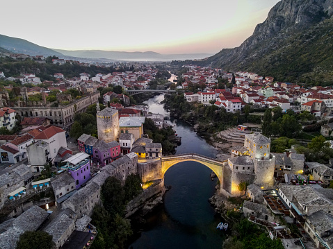 Aerial view of Mostar in early morning