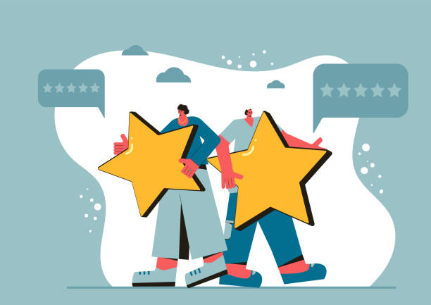 istock Consumer product review. Feedback concept. Happy clients. People holding stars in their handsand giving their choice. Service rating. Satisfaction level. Vector illustration. 1777169903