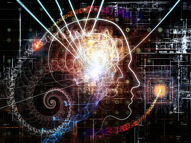virtualizzazione di coscienza - art brain contemplation cyborg foto e immagini stock