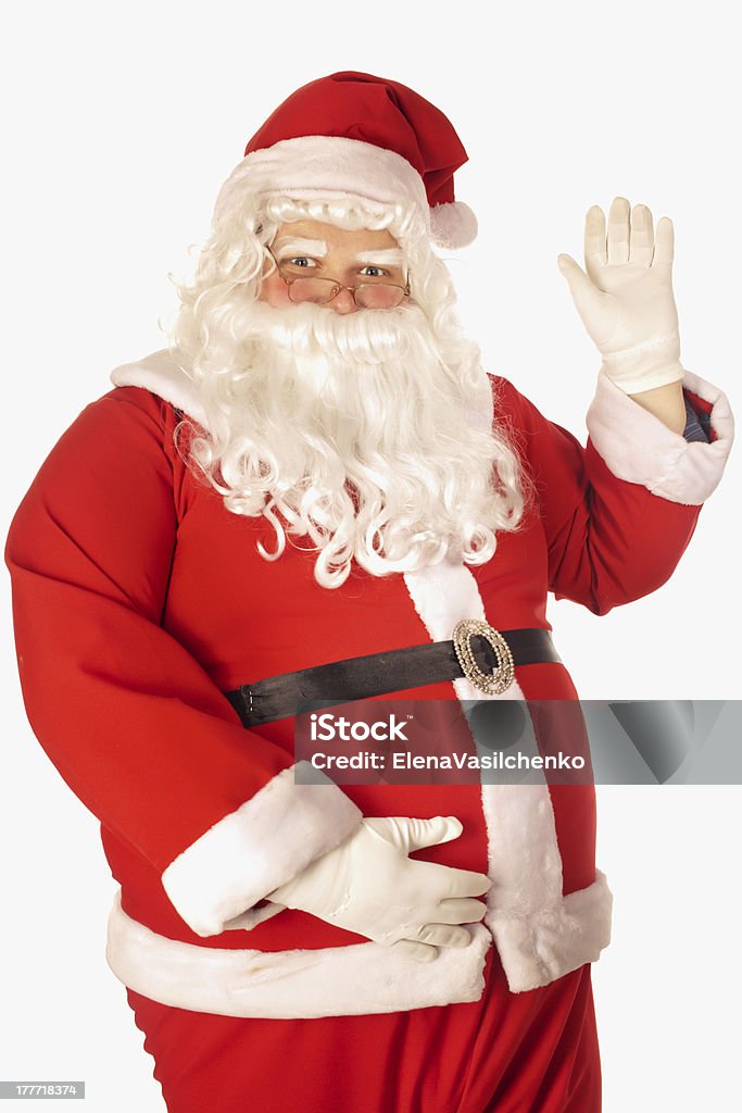 Santa Claus waving Santa Claus singing over red background Adult Stock Photo