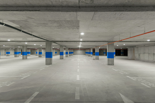 Empty underground parking lot landscape in the city