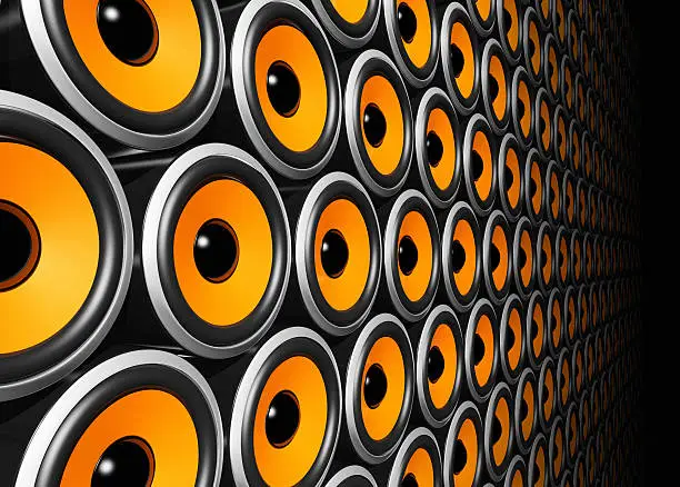 three dimensional orange speakers wall