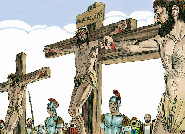 Jesus and Thieves on the cross stock photo