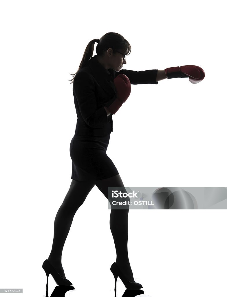 ビジネスの女性サンドボクシンググローブシルエット - 1人のロイヤリティフリーストックフォト