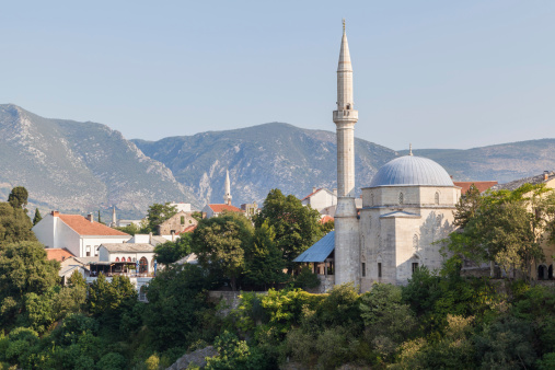 Mosque and minaret in Mostar, Bosnia