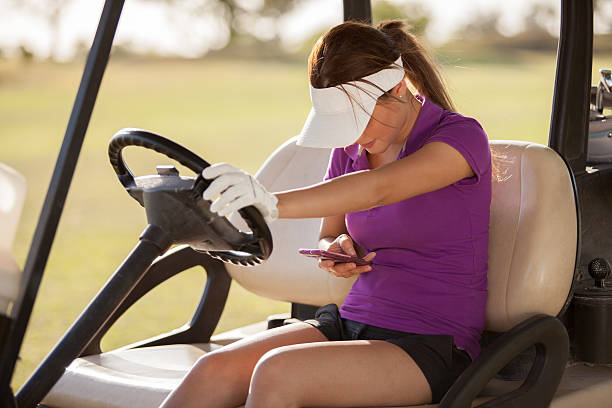 istock Female golfer catching up with social networks 177722411