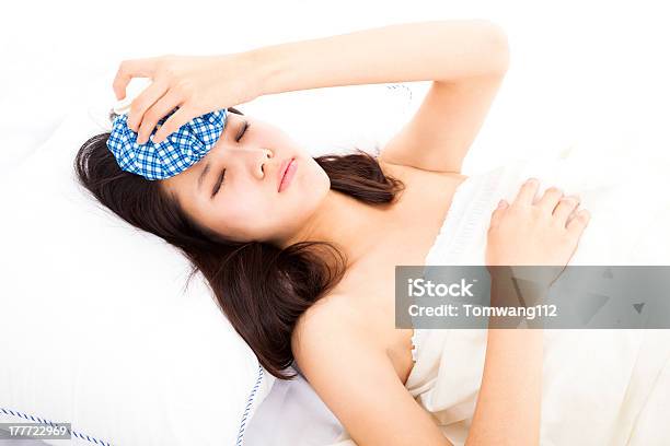 Ill Woman In Bed With Headache Stock Photo - Download Image Now - Adult, Adults Only, Asian and Indian Ethnicities