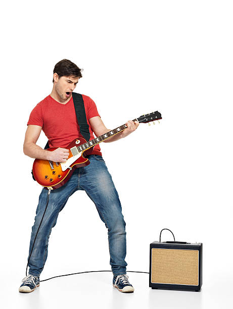 gitarzysta człowiek grać na gitara elektryczna - full song zdjęcia i obrazy z banku zdjęć
