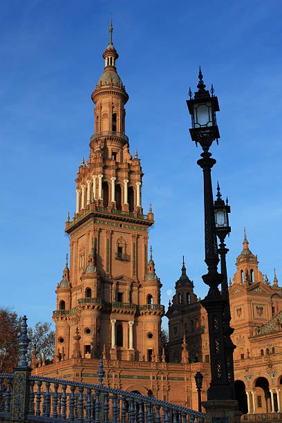 plaza de espana, em sevilha, na espanha. - national landmark architectural styles sevilla seville - fotografias e filmes do acervo