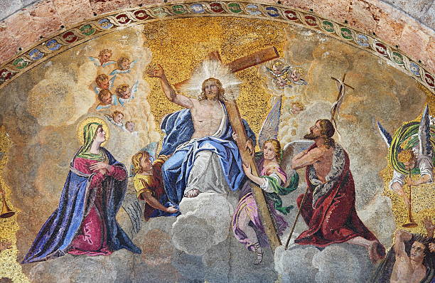 Ascension of Jesus Christ Mosaic in St. Mark Basilica depicting the Ascension of Jesus Christ. Venice, Italy peter the apostle stock pictures, royalty-free photos & images