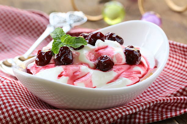 istock dairy dessert with sweet sauce and cherries 177724942