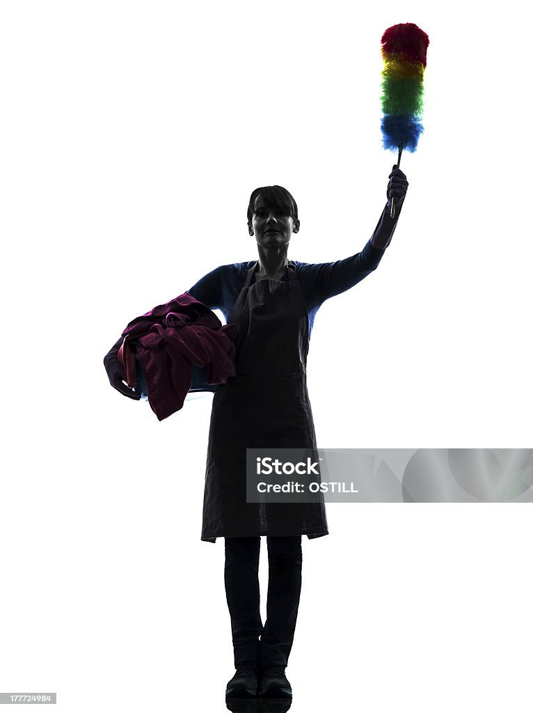 silhouette de femme de chambre Faire le ménage Faire le salut militaire - Photo de Adulte libre de droits