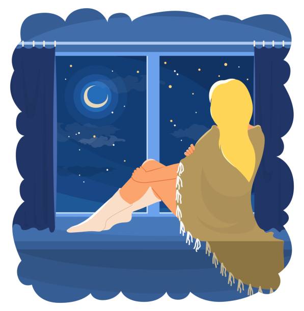 istock Young woman sitting on windowsill watching in starry sky 1777252104