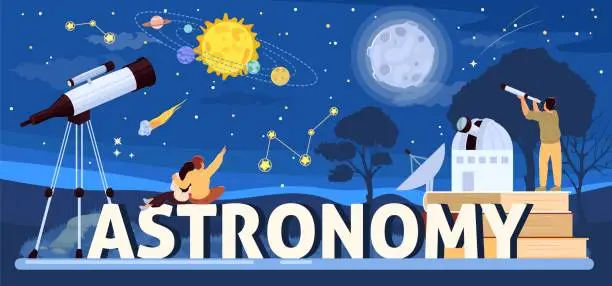 Vector illustration of Astronomy banner advertising observatory or planetarium