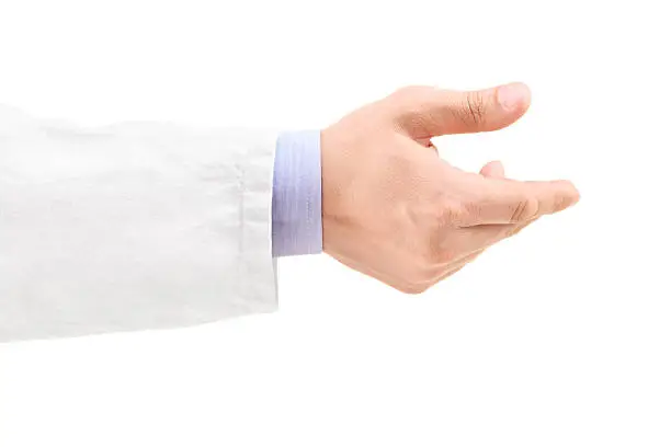 Hand of a male doctor, isolated on white background