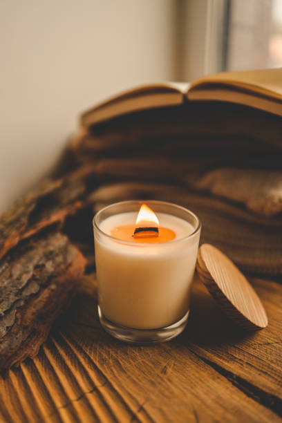 istock Burning candle in home interior, autumn aesthetics 1777253486