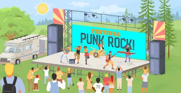 Vector illustration of Punk rock festival in urban city park vector illustration