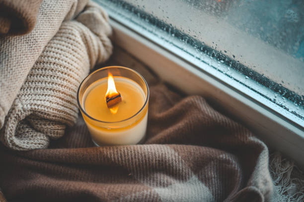 istock Burning candle in home interior, autumn aesthetics 1777253498
