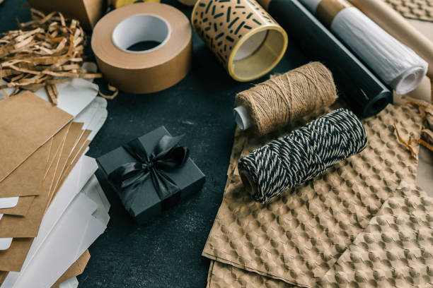 istock Craft set for packaging gifts and goods, top view 1777253510