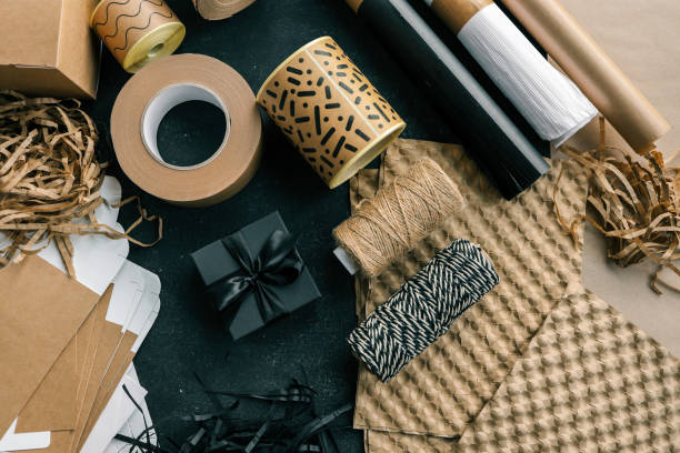 istock Craft set for packaging gifts and goods, top view 1777253719