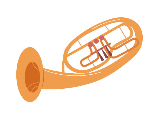 illustrations, cliparts, dessins animés et icônes de trompette acoustique vent en laiton instrument de musique outil d’orchestre équipement isolé sur fond blanc - trumpet jazz bugle brass instrument