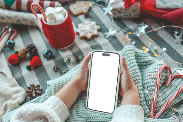 istock Phone with isolated screen on background of Christmas decor 1777257414