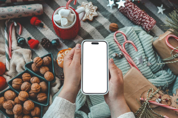 istock Phone with isolated screen on background of Christmas decor 1777257420