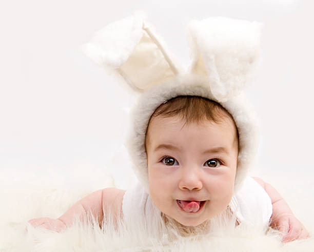 istock Baby in rabbit costume on white background 177726484