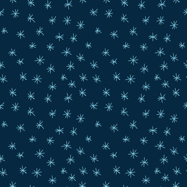 ilustraciones, imágenes clip art, dibujos animados e iconos de stock de copos de nieve dibujados a mano sobre un fondo oscuro.  patrón sin costuras. trazo editable. - seamless pattern meteorology snowflake