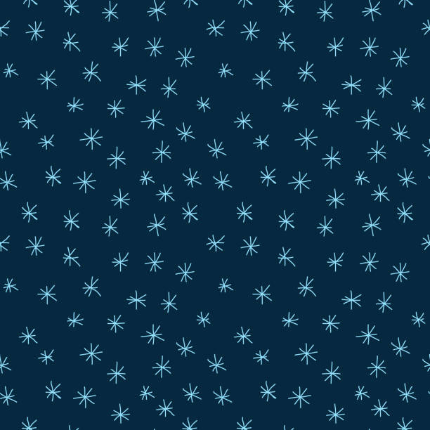暗い背景に手描きの雪片。 シームレスパターン。編集可能なストローク。 - seamless pattern meteorology snowflake点のイラスト素材／クリップアート素材／マンガ素材／アイコン素材
