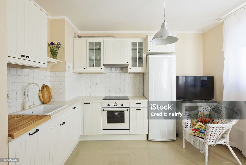 modern kitchen room white modern kitchen room  in antique rustique style Kitchen Stock Photo