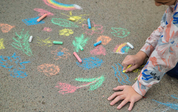 istock Children draw with chalk on the pavement. Selective focus. 1777277434