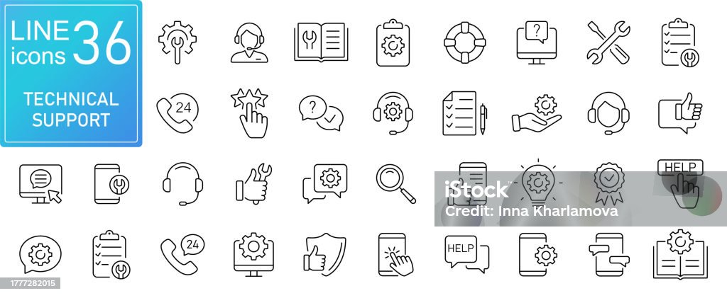 Technische Support-Line-Icons festgelegt. Moderne Gliederungselemente, grafische Designkonzepte, einfache Symbolsammlung. Symbole für Vektorlinien - Lizenzfrei Icon Vektorgrafik Technische Support-Line-Icons festgelegt. Moderne Gliederungselemente, grafische Designkonzepte, einfache Symbolsammlung. Symbole für Vektorlinien - Lizenzfrei Icon Vektorgrafik