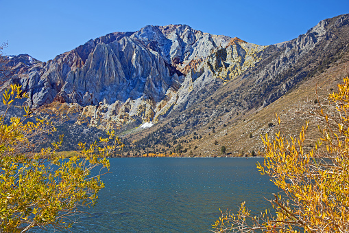 Convict Lake with fall colored leaves