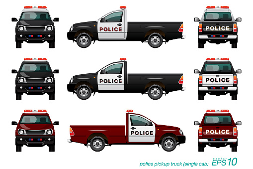 VECTOR EPS10 - pickup truck police car with red siren, template isolated on white background.