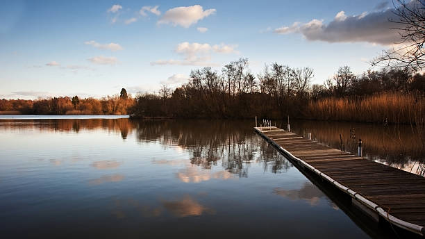 istock Beautiful late evening sunset landscape over jetty on lake 177734822