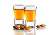 Amaretto and almonds isolated