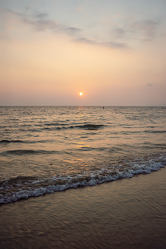 Fishing boats beached along the coast  in Mamallapuram, Tamil Nadu, India