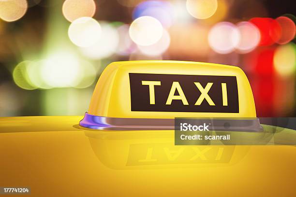 Yellow Taxi Sign On Car Stock Photo - Download Image Now - Stop - Single Word, Taxi Sign, Yellow Taxi