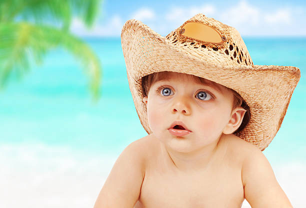 istock Baby boy in cowboy hat on beach 177743482