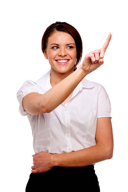 istock Business woman about to push a button 177743839