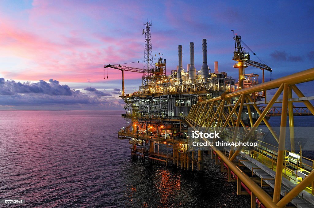 offshore rig in twilight Crude Oil Stock Photo offshore rig in twilight Crude Oil Stock Photo