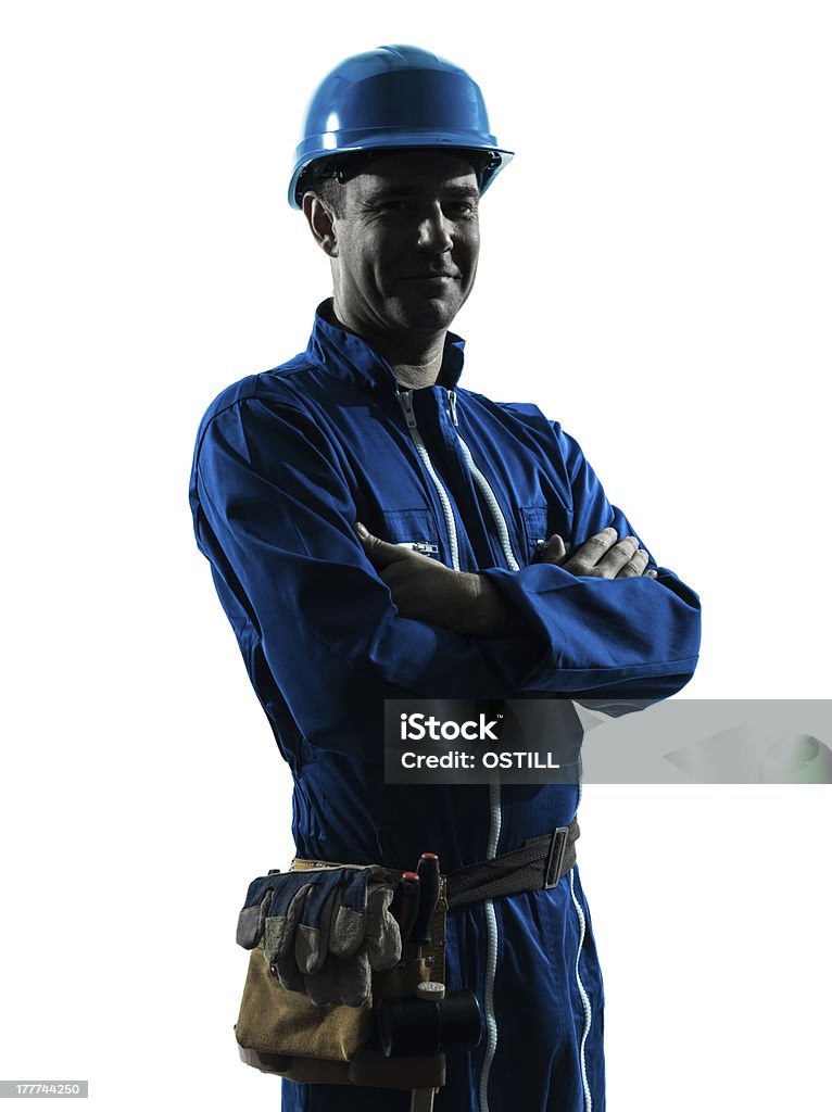Homme Travailleur de la construction silhouette de portrait souriant amical - Photo de Ouvrier du bâtiment libre de droits