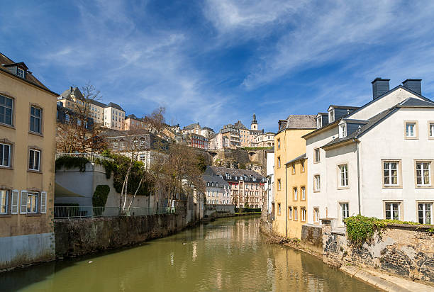 Luxembourg old city, Grund quarter and Alzette river Luxembourg old city, Grund quarter and Alzette river petrusse stock pictures, royalty-free photos & images