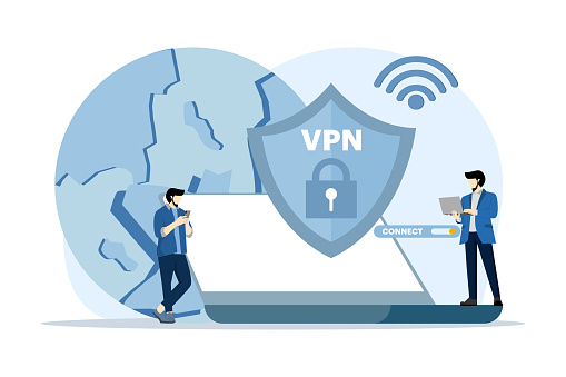 Virtual Private Network Concept. People Use VPN Technology System to Protect their Personal Data on Smartphones, vpn technology system, browser unblock websites, internet connection.