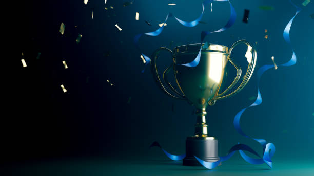 istock Victory Trophy and Celebration Ribbon, 3d rendering 1777467853